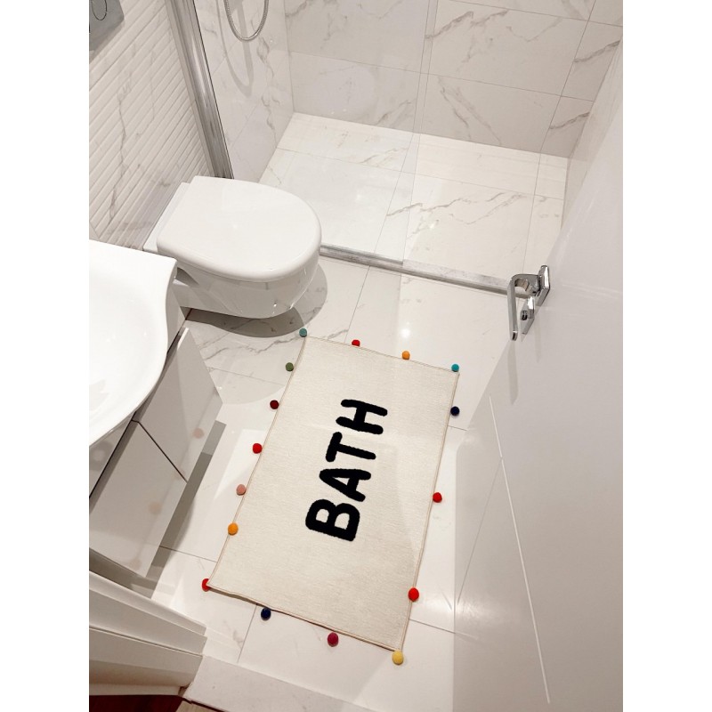 Ponpon Detaylı Renkli Banyo Paspası 90*56 Ponpon Detaylı Renkli Banyo Paspası 90*56