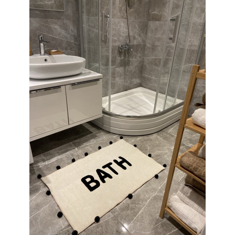 Ponpon Detaylı Siyah Banyo Paspası 90*56 Ponpon Detaylı Siyah Banyo Paspası 90*56