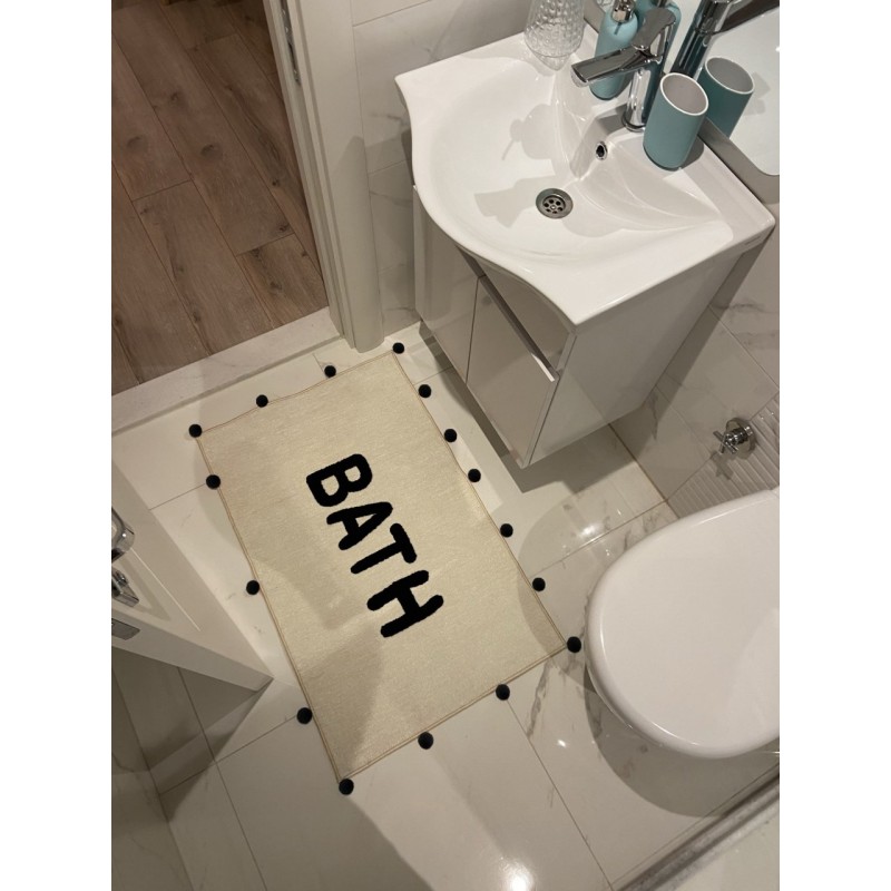 Ponpon Detaylı Siyah Banyo Paspası 90*56 Ponpon Detaylı Siyah Banyo Paspası 90*56