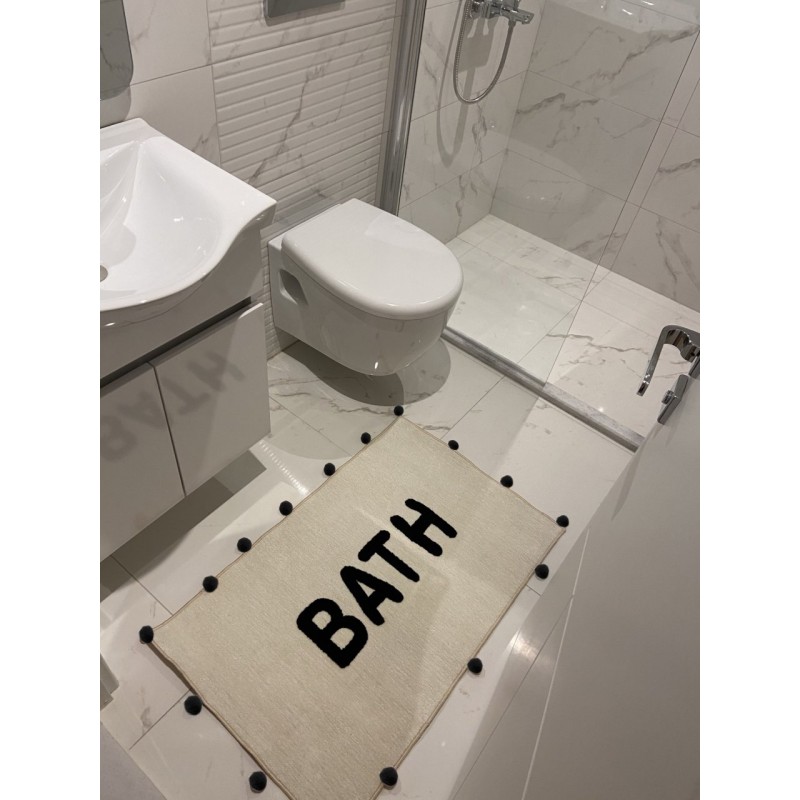 Ponpon Detaylı Siyah Banyo Paspası 90*56 Ponpon Detaylı Siyah Banyo Paspası 90*56