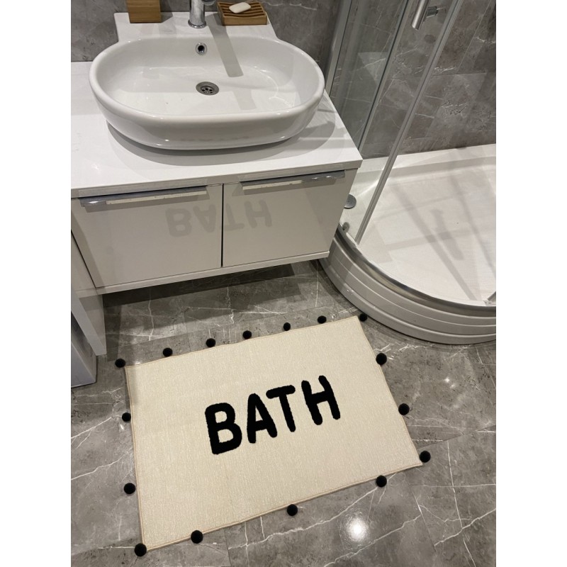 Ponpon Detaylı Siyah Banyo Paspası 90*56 Ponpon Detaylı Siyah Banyo Paspası 90*56